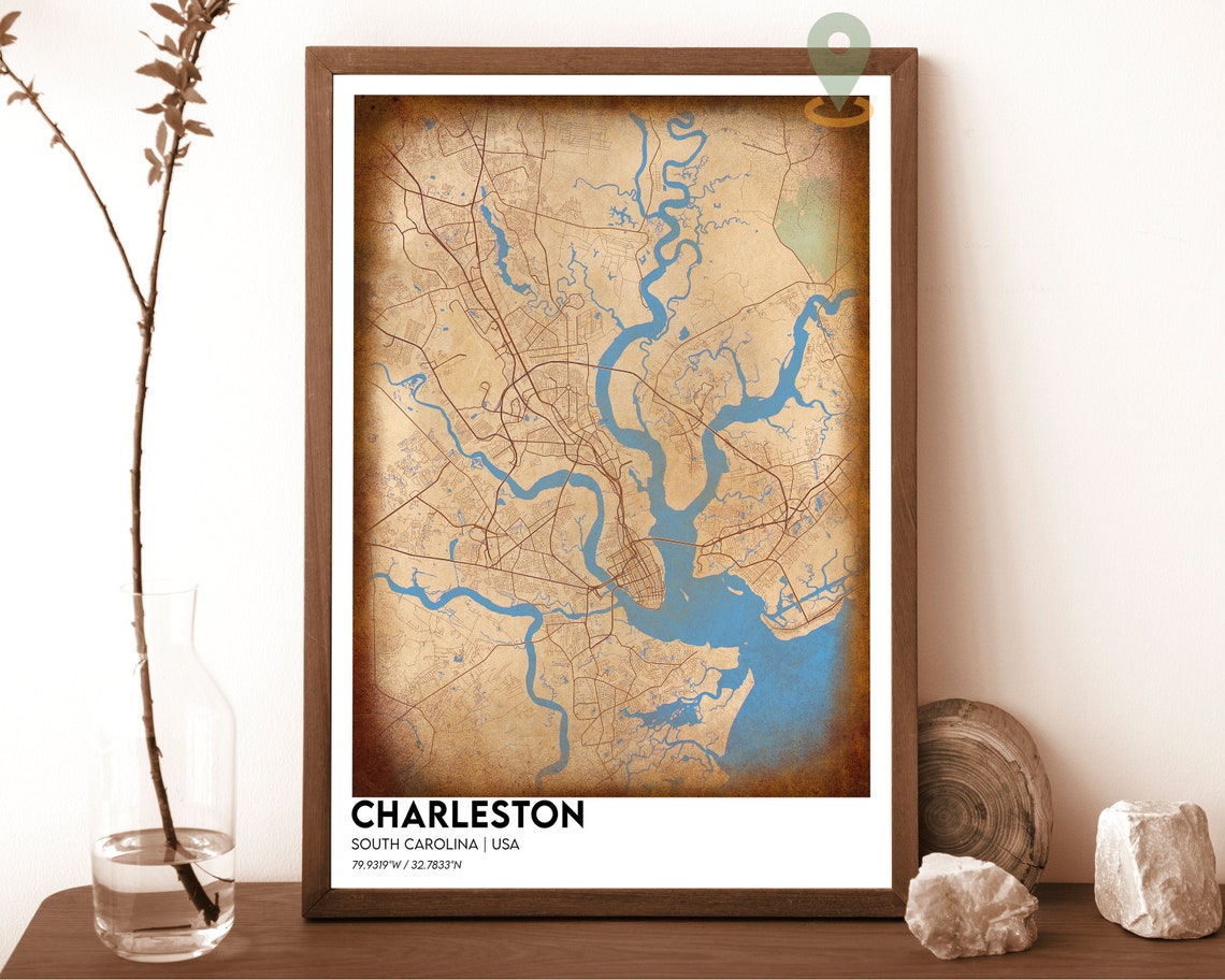 Charleston South Carolina Dark Marsh Waterways City Map Poster - Image 2