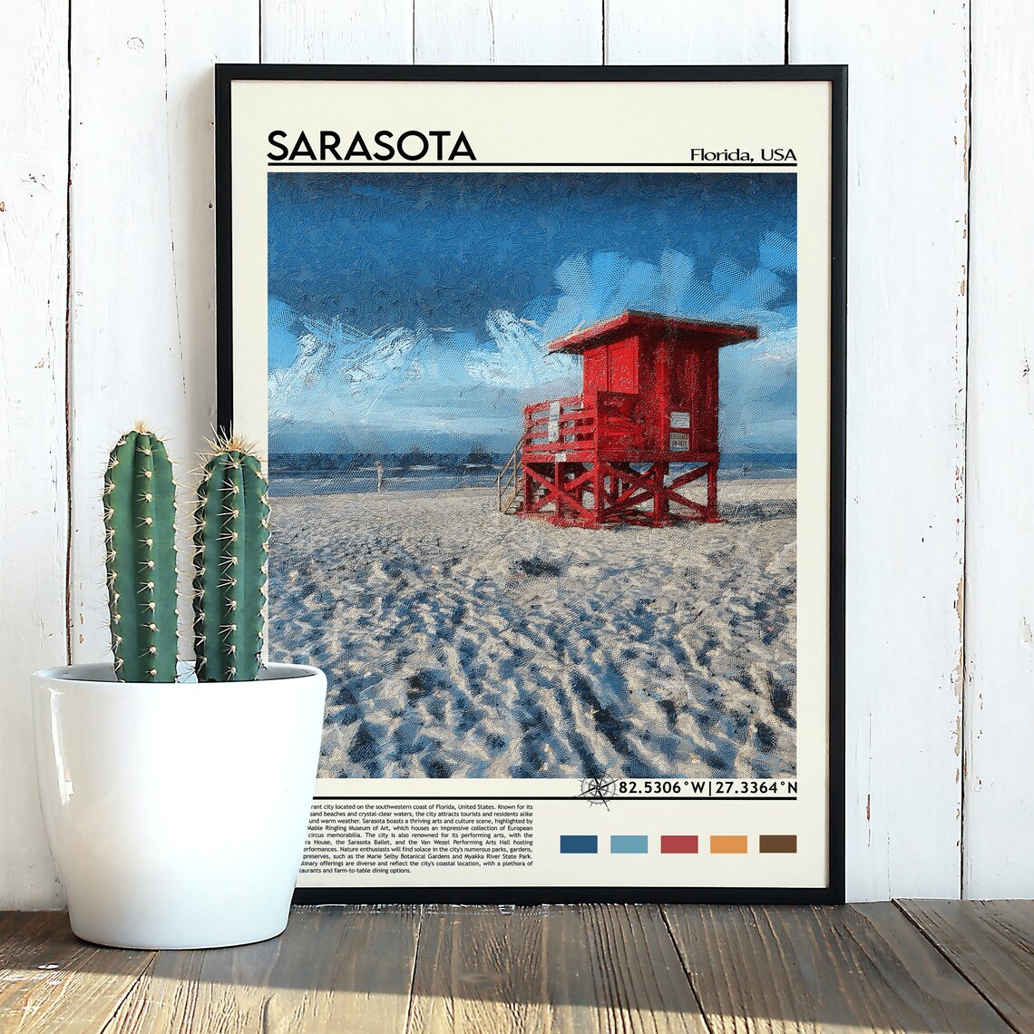 Sarasota Florida Red Lifeguard Tower Beach Photo Travel Wall Art - Image 5