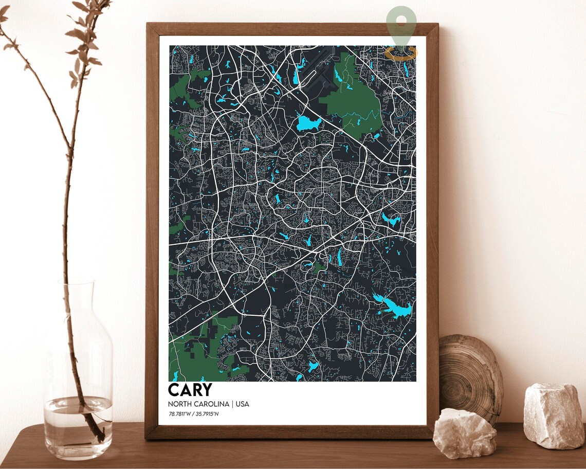 Cary North Carolina City Map Poster Minimalist Navy Street Art - Image 5