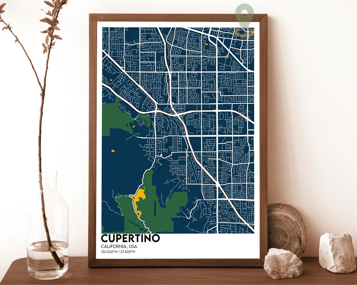 Cupertino California Silicon Valley City Map Art Print for Tech Gift Shoppers