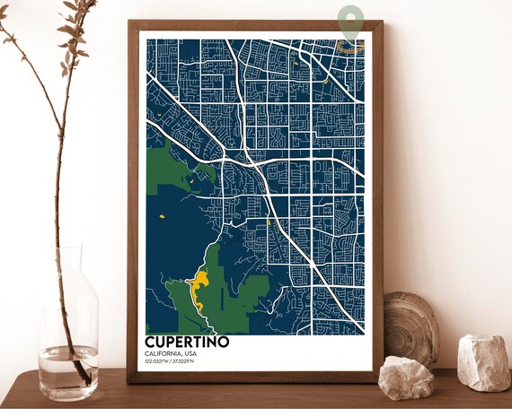 Cupertino California Silicon Valley City Map Art Print for Tech Gift Shoppers