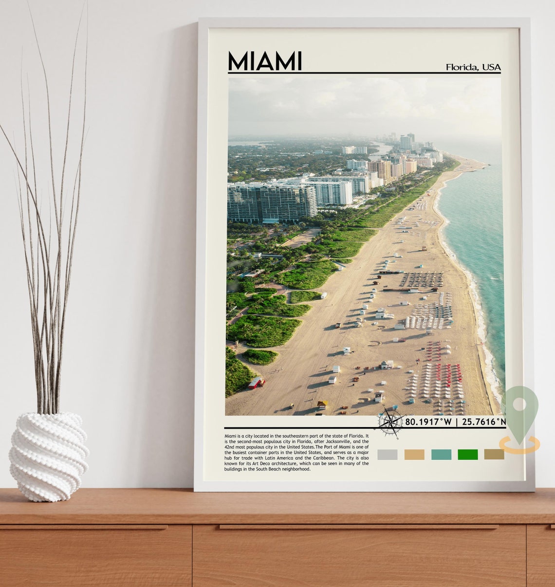 Miami Florida Aerial Beach Skyline Tropical Coast Travel Poster - Image 2