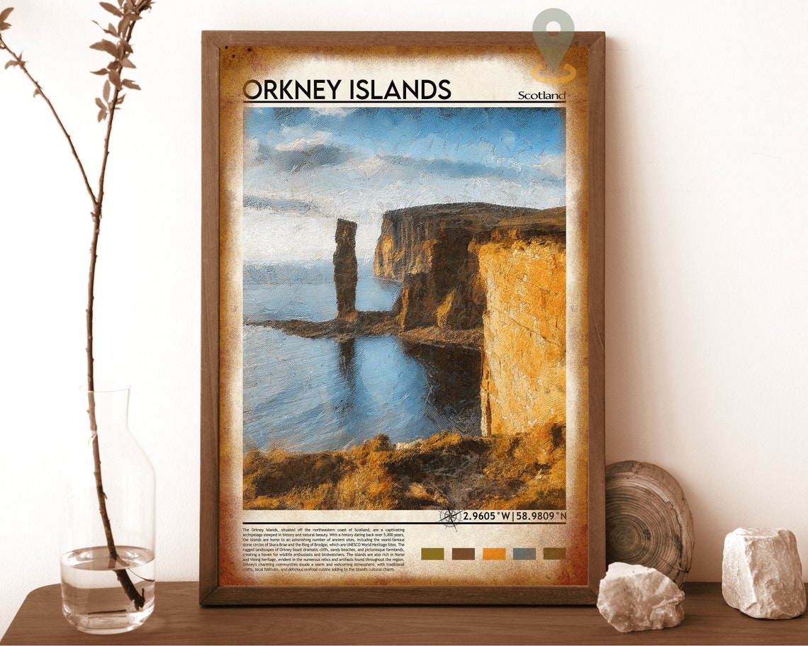 Orkney Islands Scotland Old Man Of Hoy Sea Stack Painting Poster - Image 6