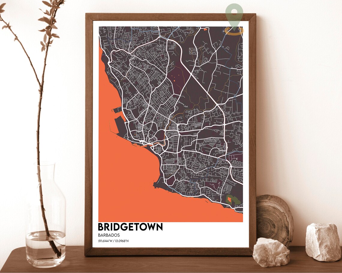 Bridgetown Barbados Navy Yellow Minimalist City Map Design Poster - Image 4