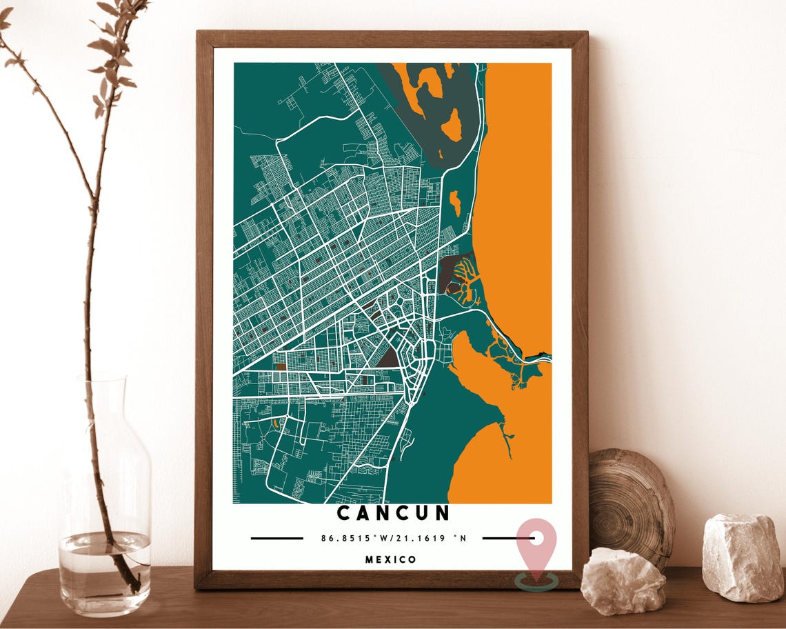 Cancun Mexico City Street Map Beach Blue Poster Wall Decor Art - Image 6