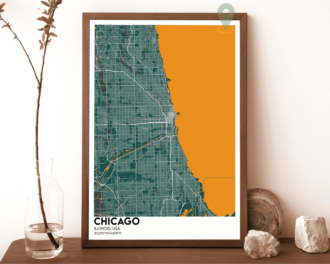Chicago Illinois Blue Street Map Modern Art Print for Chicago City Fans - Image 6