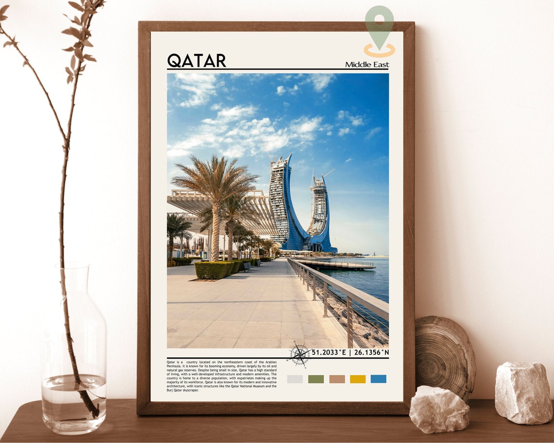 Qatar Lusail Marina Promenade Skyline Travel Poster Middle East