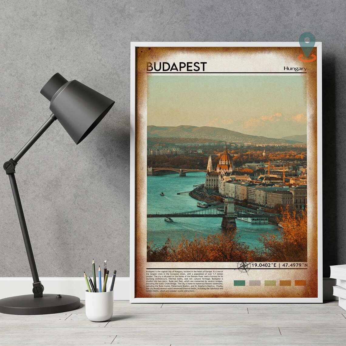 Budapest Hungary Danube River Chain Bridge Parliament Travel Poster - Image 4