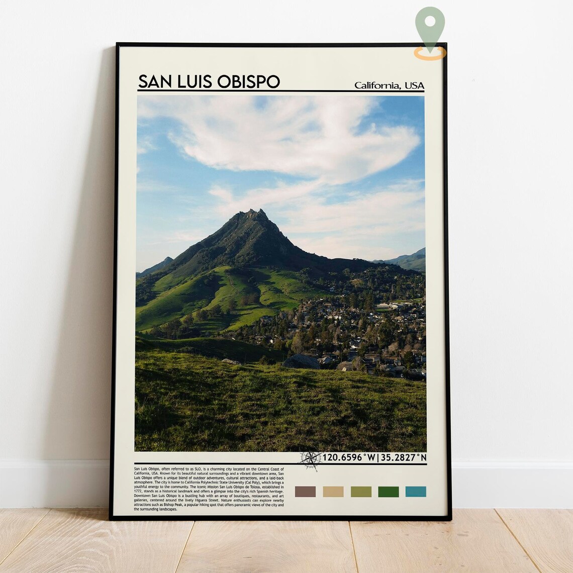 San Luis Obispo California Rolling Green Hills Scenic Travel Poster - Image 2