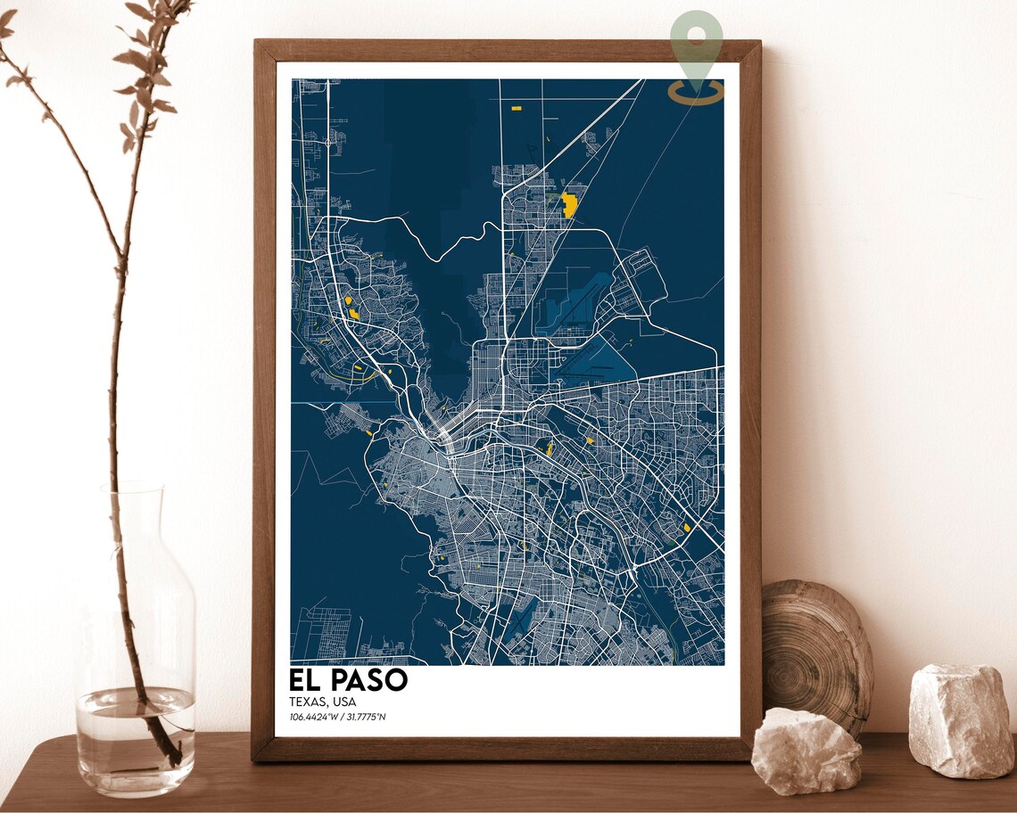 El Paso Texas Purple Night Modern Minimal City Street Map Poster - Image 6