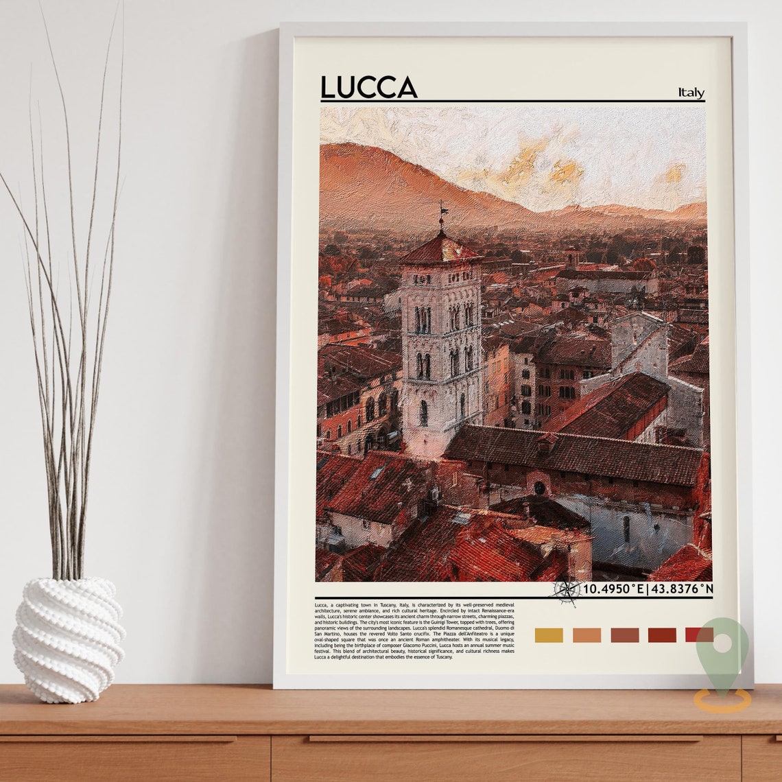Lucca Italy Medieval Tower Red Rooftops Tuscan Sunset Travel Poster - Image 5