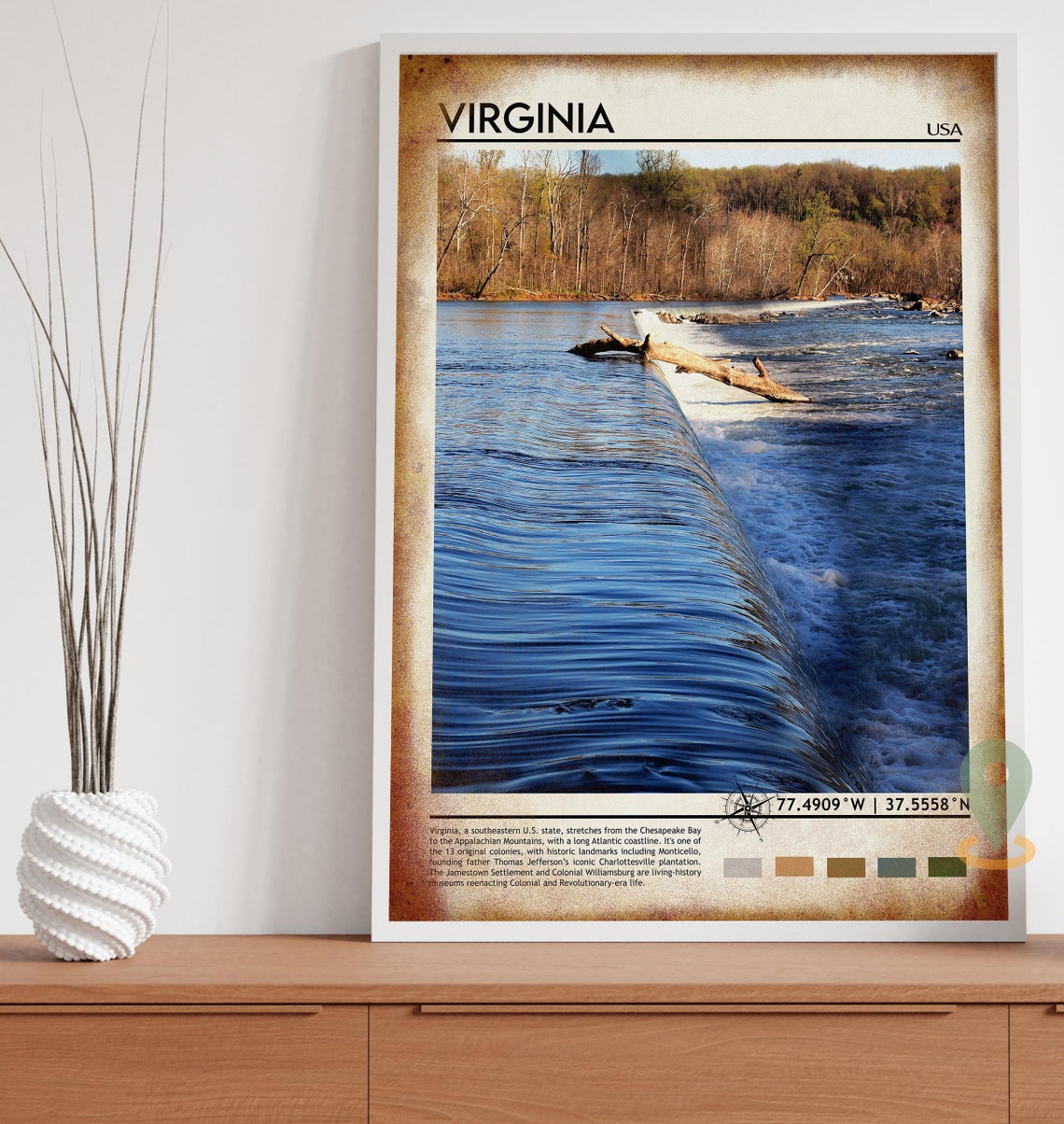 Virginia Scenic River Rapids Waterfall Dam Nature Landscape Poster - Image 3