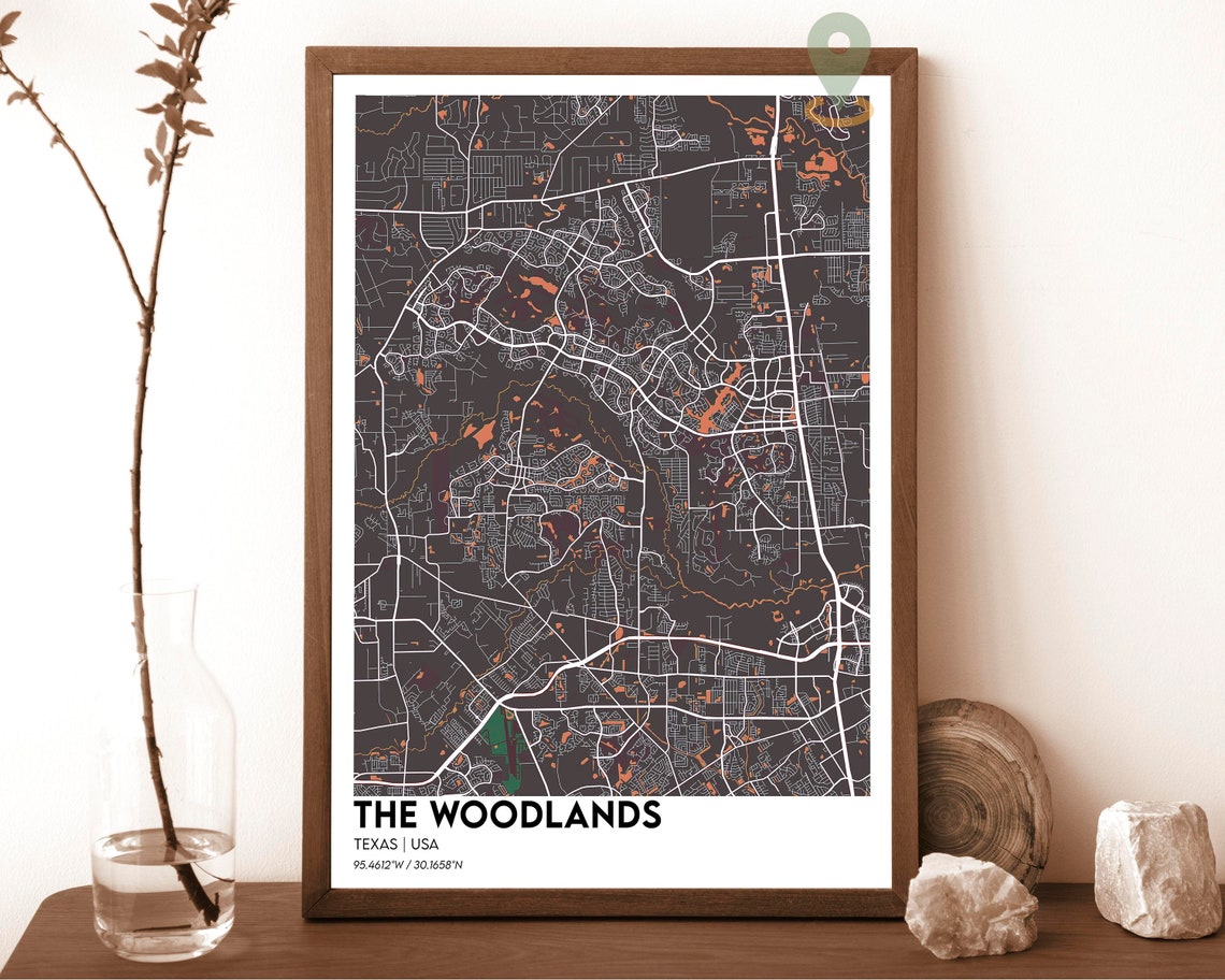 The Woodlands Texas Emerald Street Map Modern Art Decor Poster - Image 4