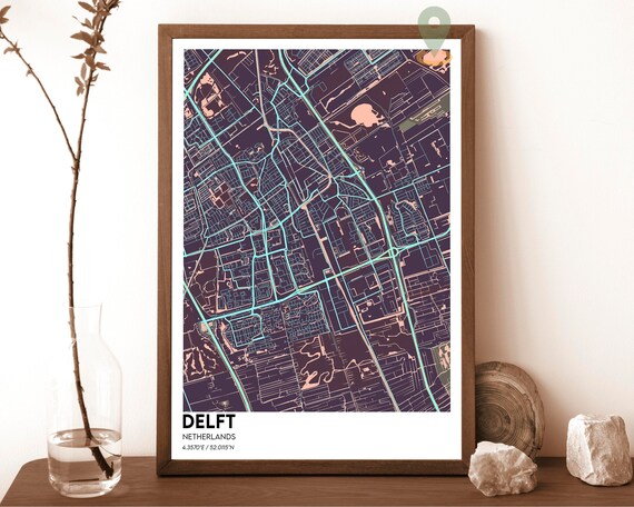 Delft Netherlands Minimalist Street Map Art Poster City Decor
