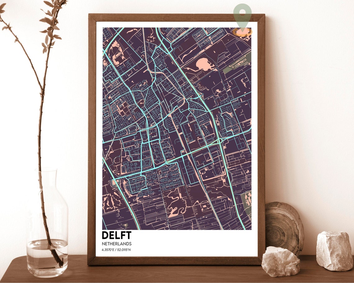 Delft Netherlands Minimalist Street Map Art Poster City Decor