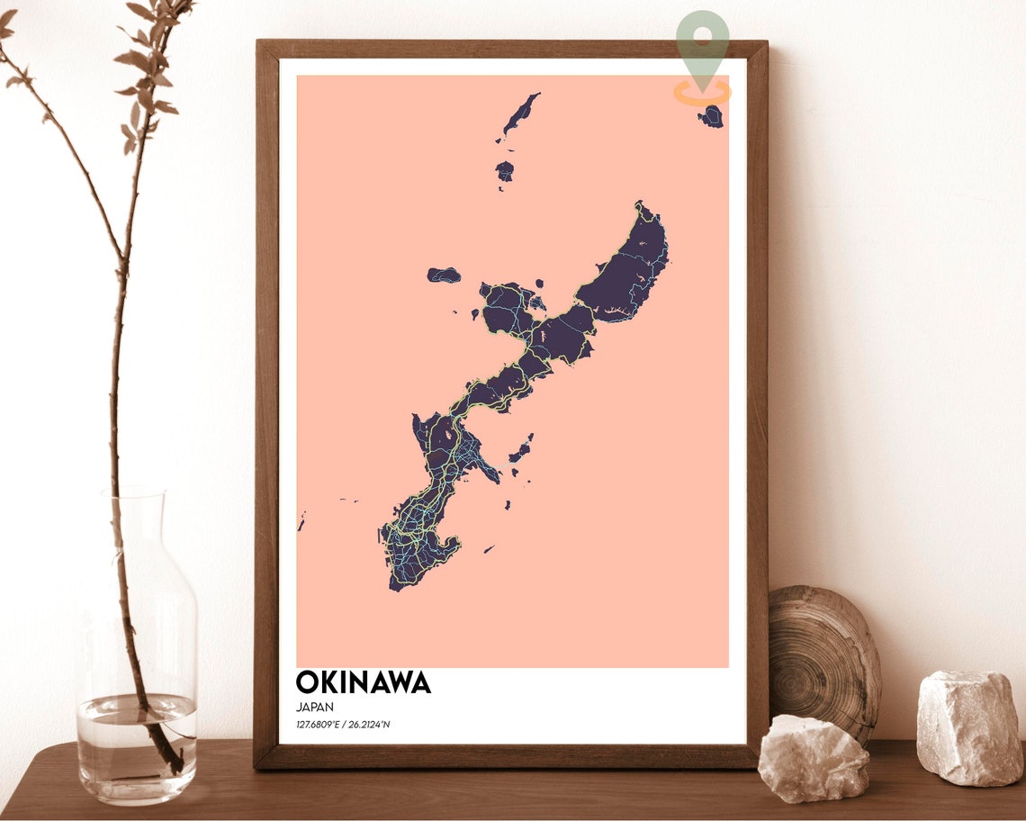 Okinawa Japan Purple Peach Island Chain Street Map Art Poster