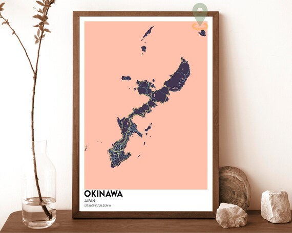 Okinawa Japan Purple Peach Island Chain Street Map Art Poster