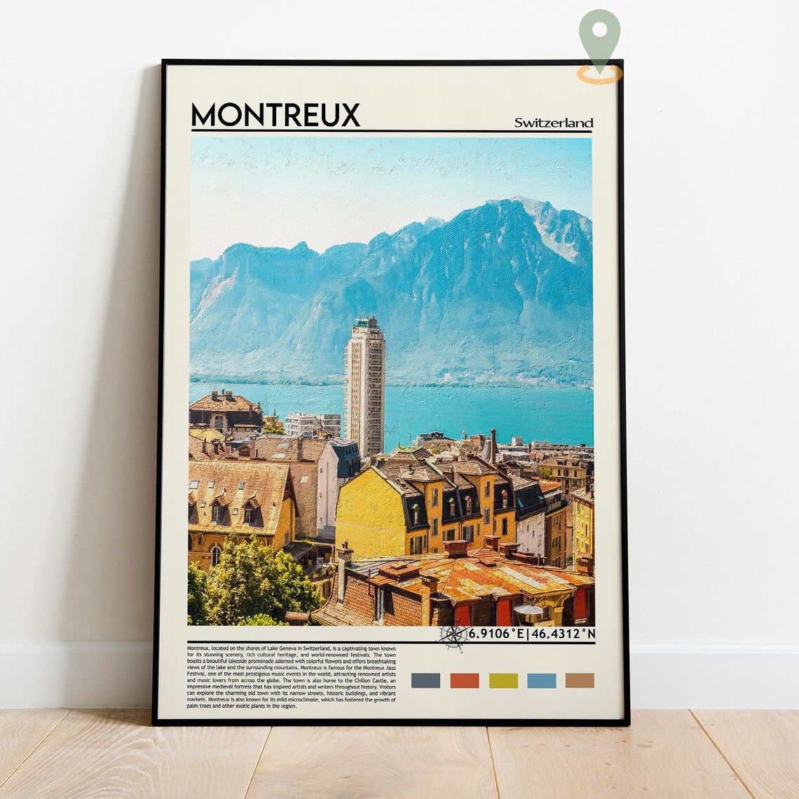 Montreux Switzerland Lake Geneva Alpine Town Painterly Travel Poster - Image 2