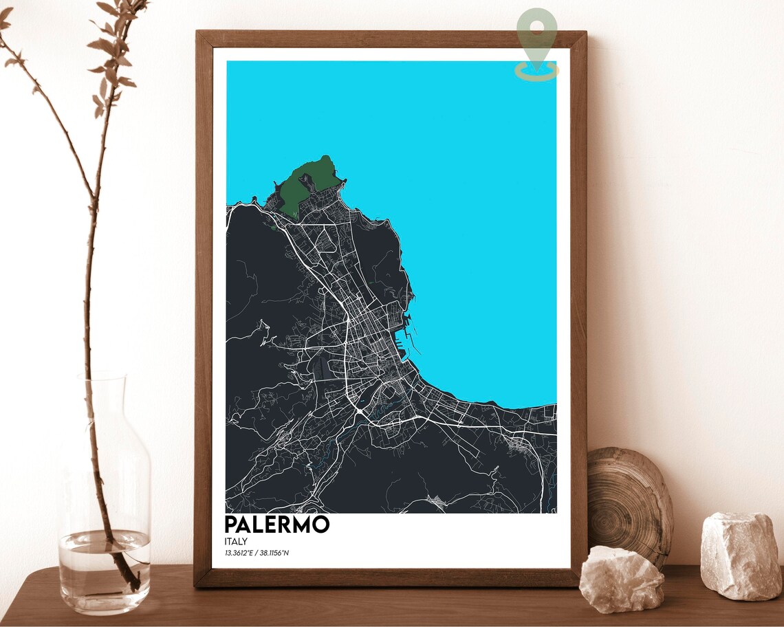 Palermo Italy Red Modern Minimalist City Map Street Grid Poster - Image 3