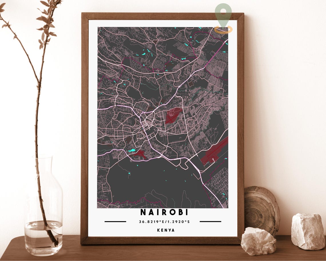 Nairobi Kenya City Street Map Pink Modern Art Print for Safari Lovers - Image 5