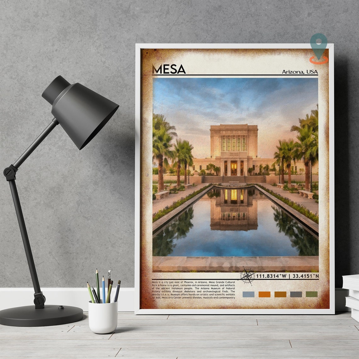 Mesa Arizona Temple Reflecting Pool Sunset Desert Oasis Poster - Image 4