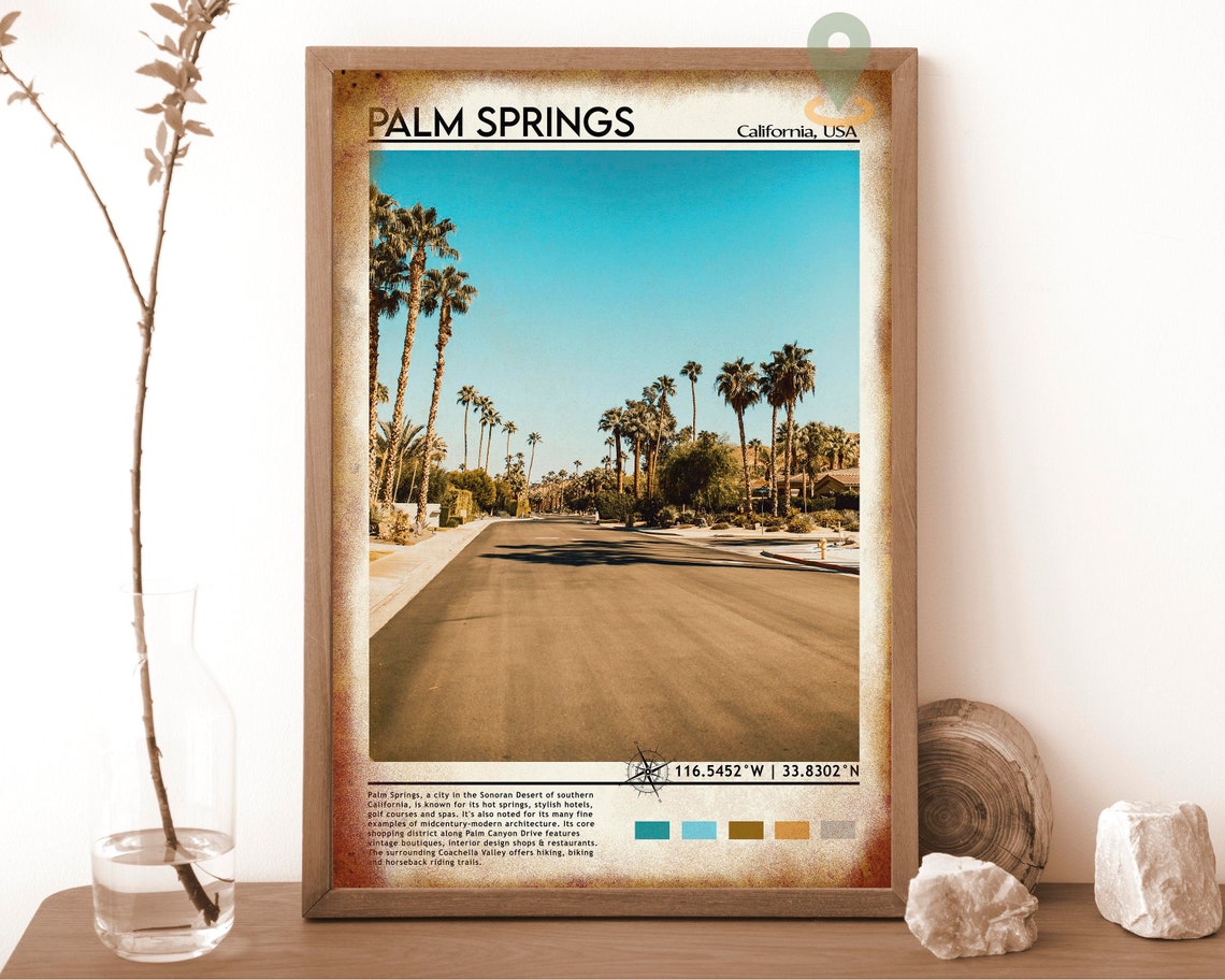 Palm Springs California Palm Tree Lined Street Desert Poster - Image 6