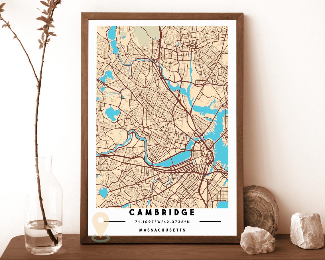 Cambridge Massachusetts City Street Map Gray Blue Poster Decor - Image 5