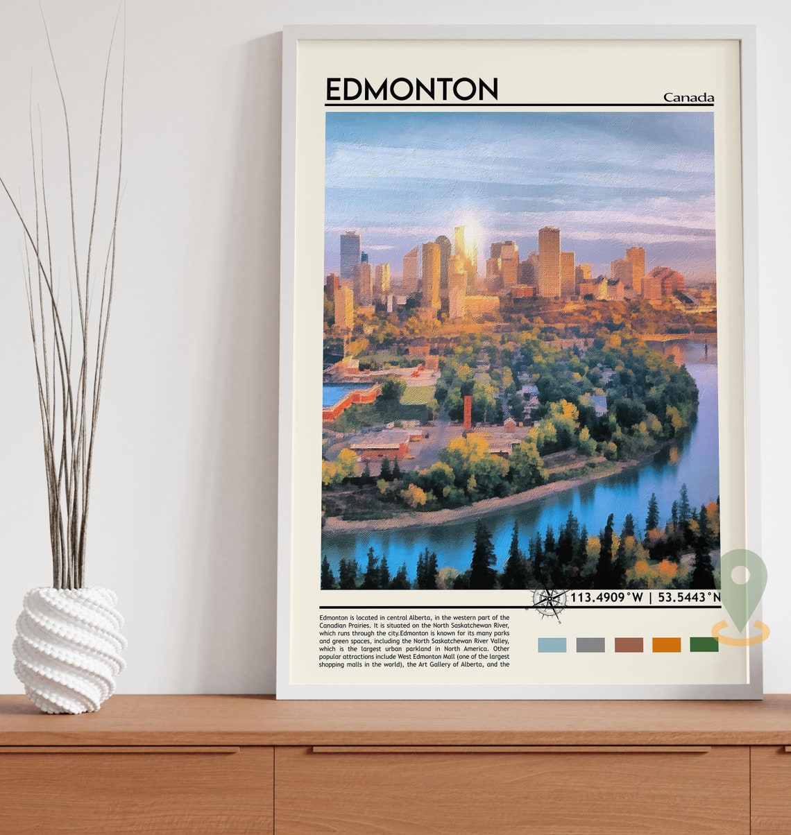 Edmonton Alberta Canada City Skyline Over Green River Valley Poster - Image 4