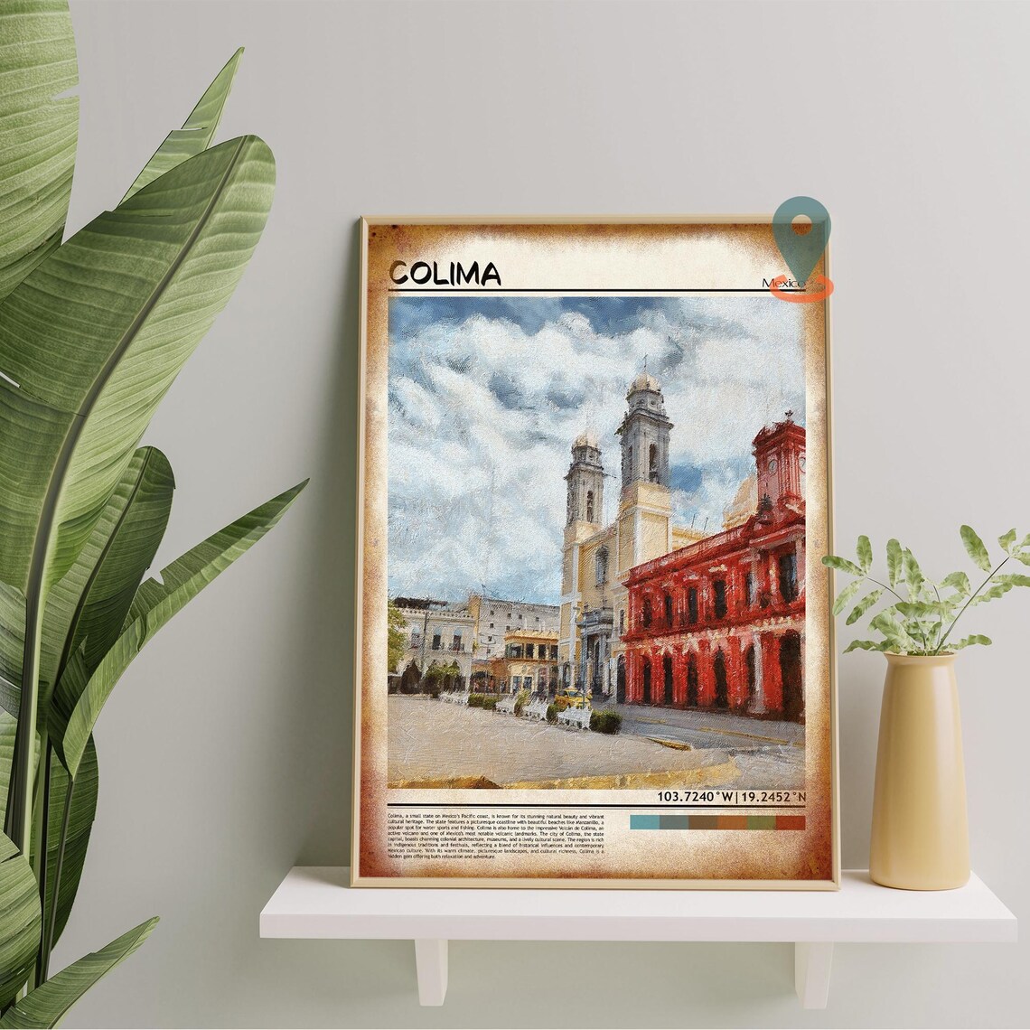 Colima Mexico Cathedral Colonial Plaza Painted Travel Poster - Image 5