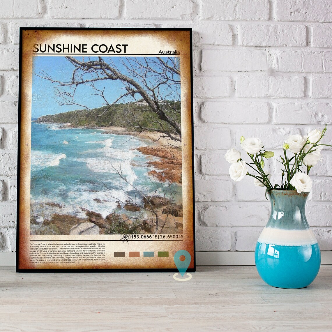 Sunshine Coast Australia Turquoise Waves Rocky Cove Travel Poster - Image 4