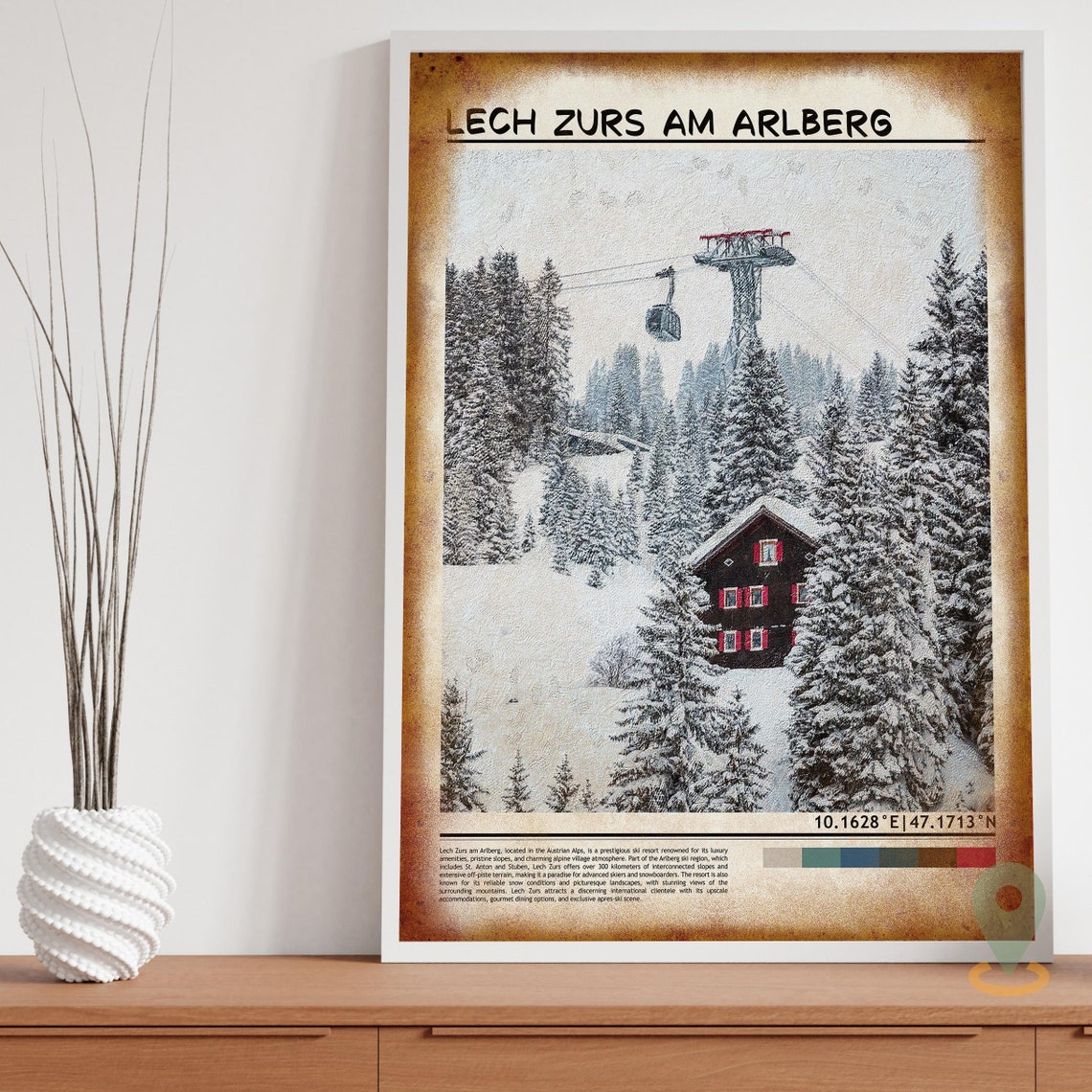 Lech Zurs am Arlberg Snowy Alpine Chalet Gondola Resort Poster - Image 3