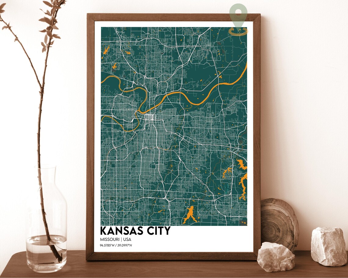 Kansas City Missouri Street Map Red Bold Modern City Art Poster - Image 3