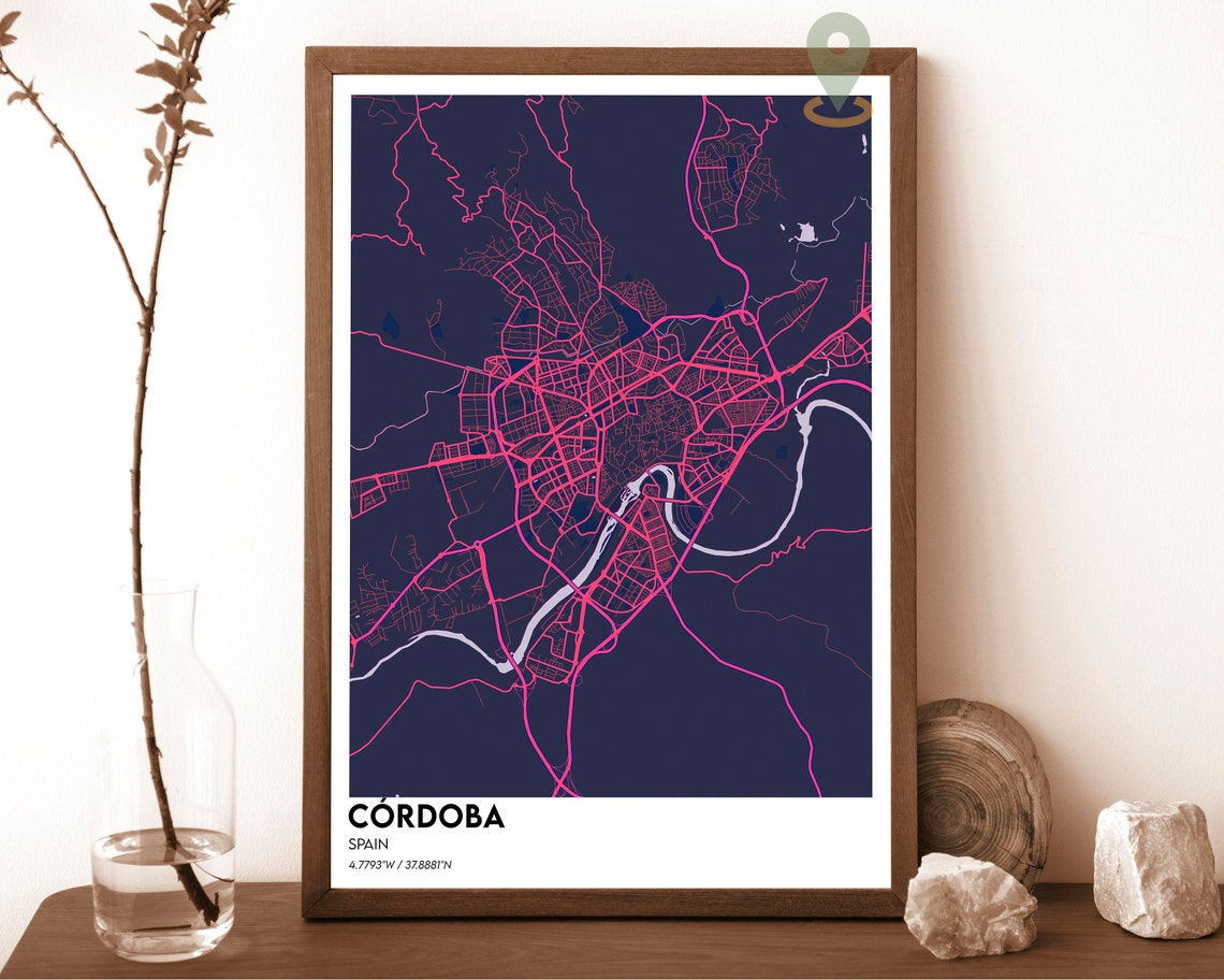 Cordoba Spain Andalusia Dark Orange River City Map Art Poster - Image 2