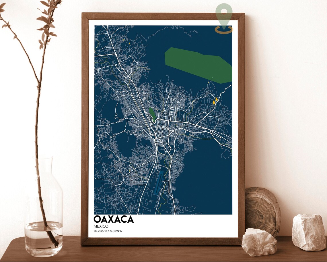Oaxaca Mexico Midnight Blue Minimalist Street Map Travel Poster
