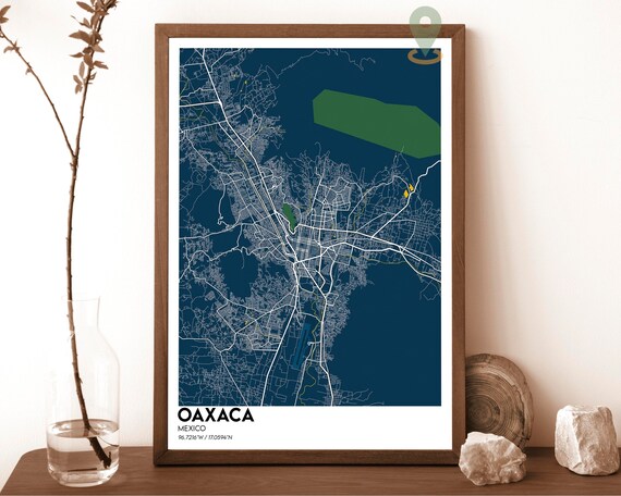 Oaxaca Mexico Midnight Blue Minimalist Street Map Travel Poster