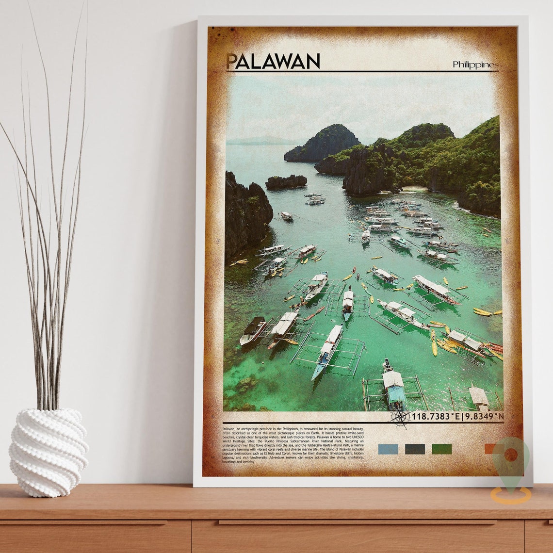 Palawan Philippines Turquoise Lagoon Outrigger Boats Travel Poster - Image 3