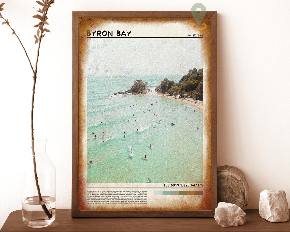 Byron Bay Australia Surf Beach Turquoise Waves Aerial Photo Poster - Image 6