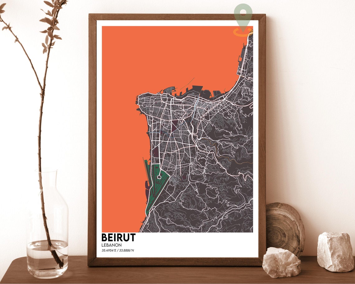 Beirut Lebanon Antique Style Vintage Sepia City Map Art Poster - Image 4