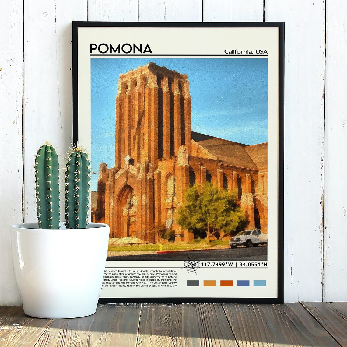 Pomona California Historic Brick Church Tower Watercolor Poster - Image 3