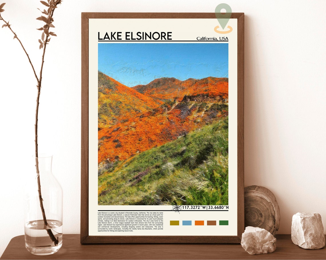 Lake Elsinore Print Lake Elsinore Poster Lake Elsinore Wall Art Lake Elsinore Travel Print Lake Elsinore Art Print Lake Elsinore Art