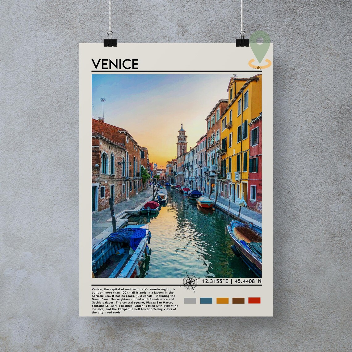 Venice Italy Sunset Canal Boats Photo Travel Poster Home Decor Art - Image 3