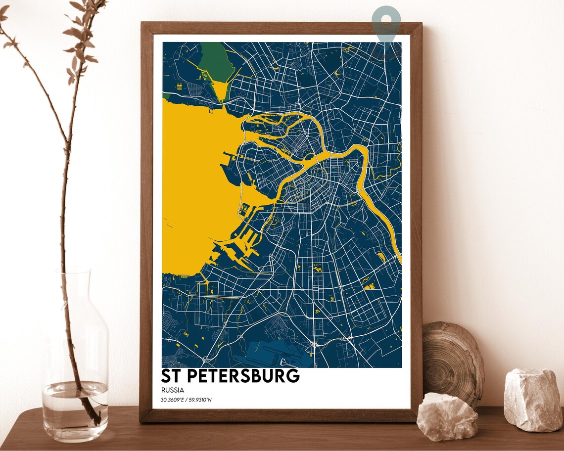 Saint Petersburg Russia Navy Yellow City Map Home Decor Poster