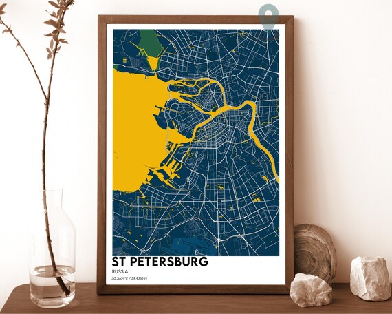 Saint Petersburg Russia Navy Yellow City Map Home Decor Poster