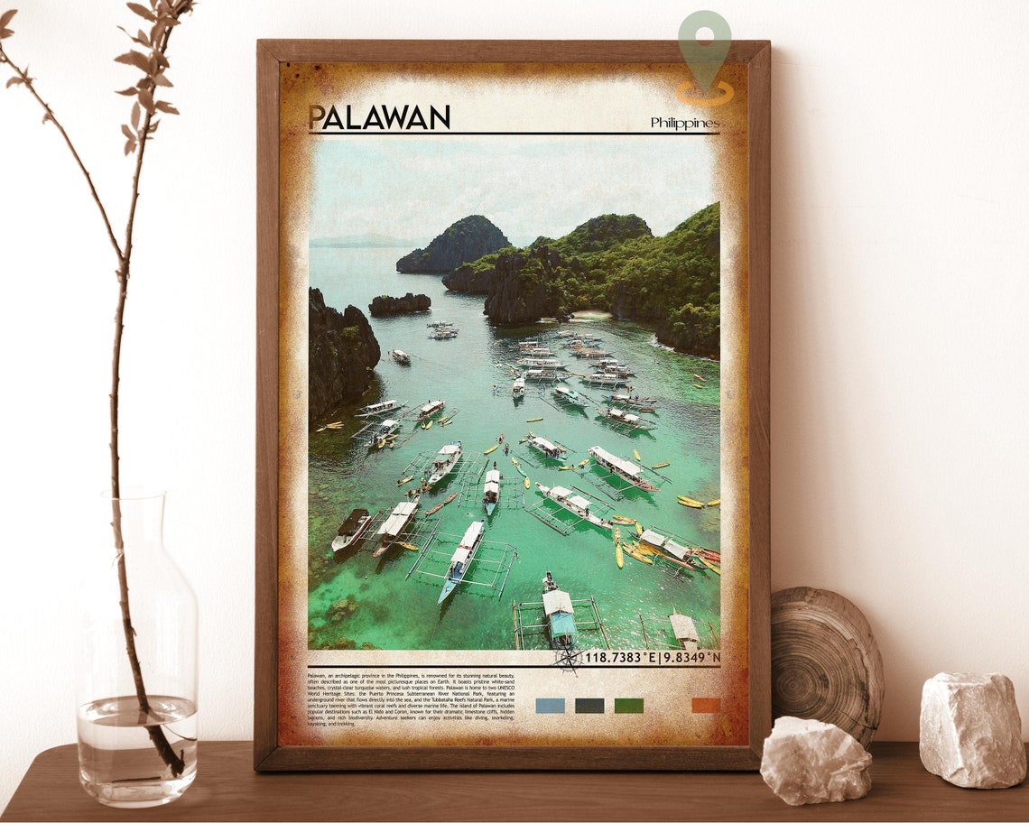 Palawan Philippines Turquoise Lagoon Outrigger Boats Travel Poster - Image 6