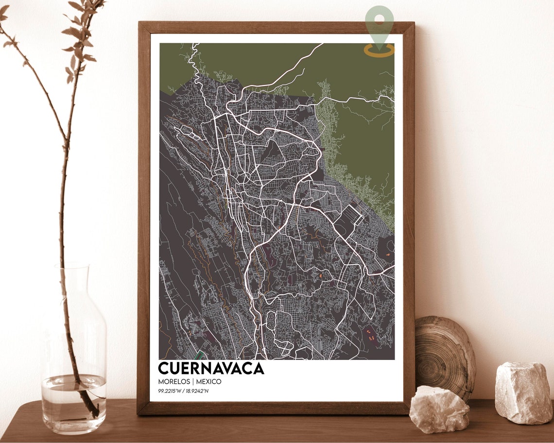 Cuernavaca Mexico Navy Green Modern City Map Street Grid Poster - Image 5