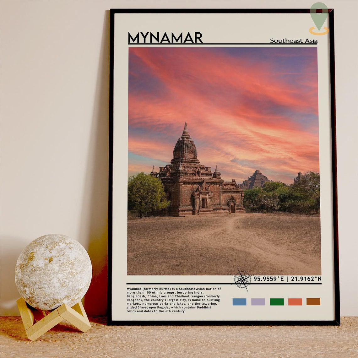 Myanmar Southeast Asia Ancient Bagan Temple Sunset Travel Poster - Image 2