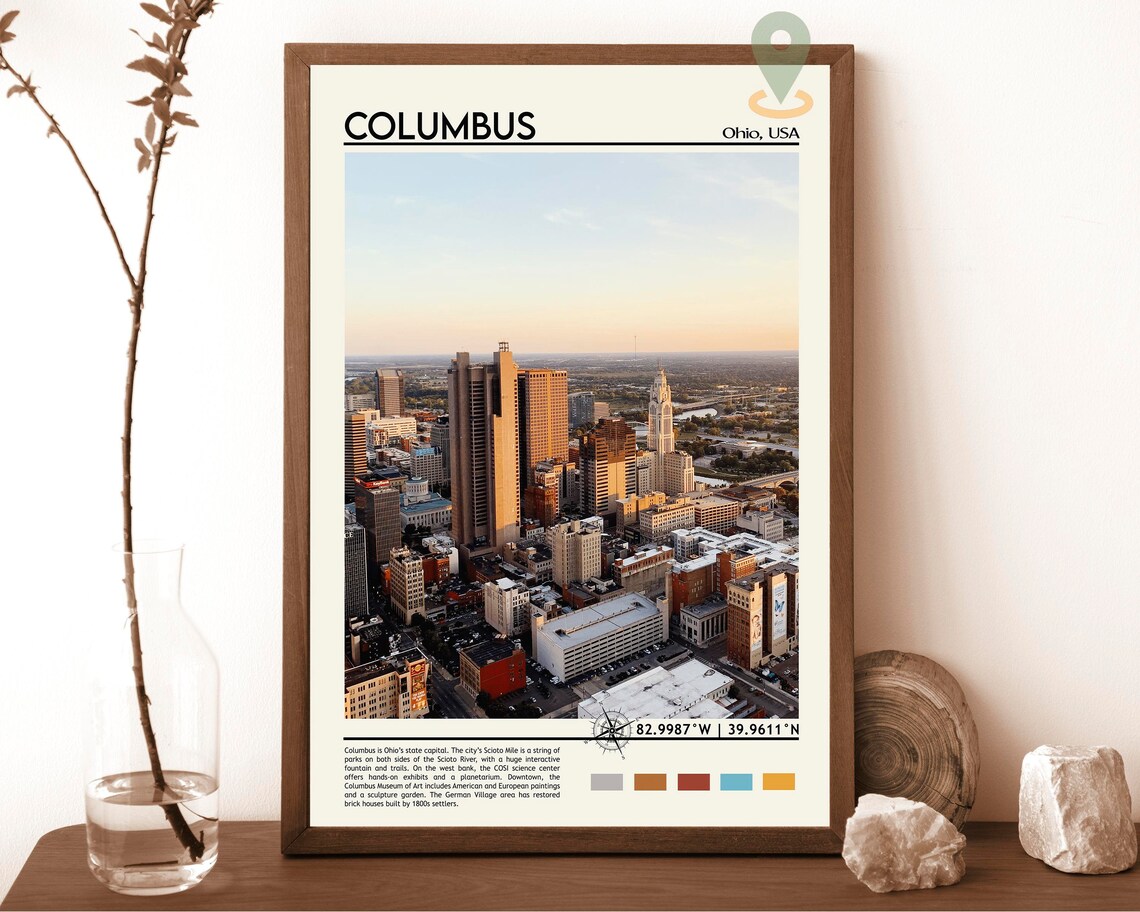 Columbus Ohio Striking Downtown Skyline Sunset Photo Art Poster
