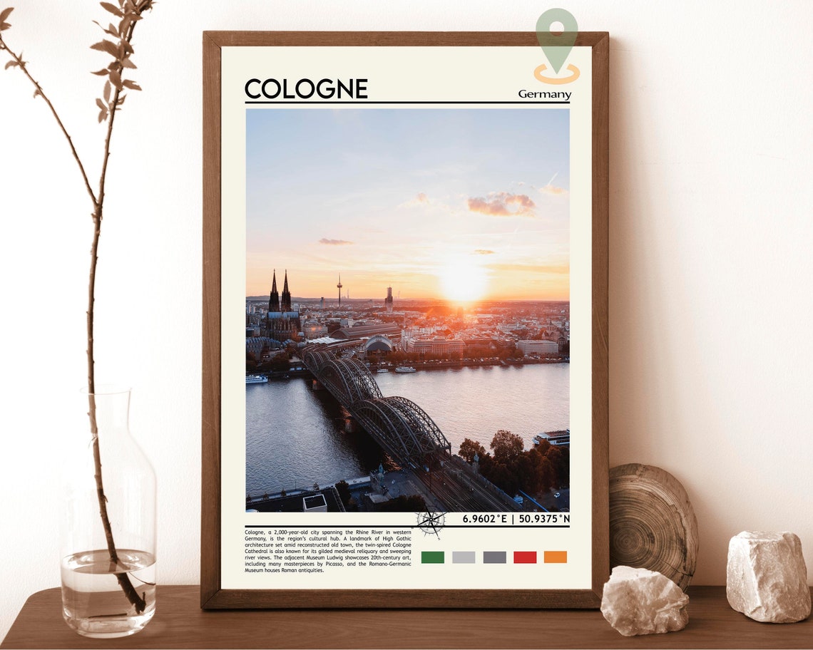 Cologne Germany Rhine River Sunset Cathedral City Skyline Poster