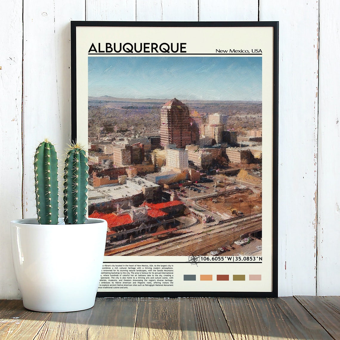 Albuquerque New Mexico Downtown Skyline Watercolor City Poster - Image 3