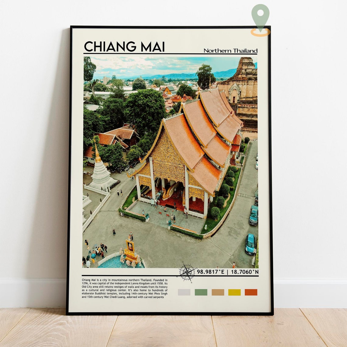 Chiang Mai Northern Thailand Golden Temple Aerial View Travel Poster - Image 5